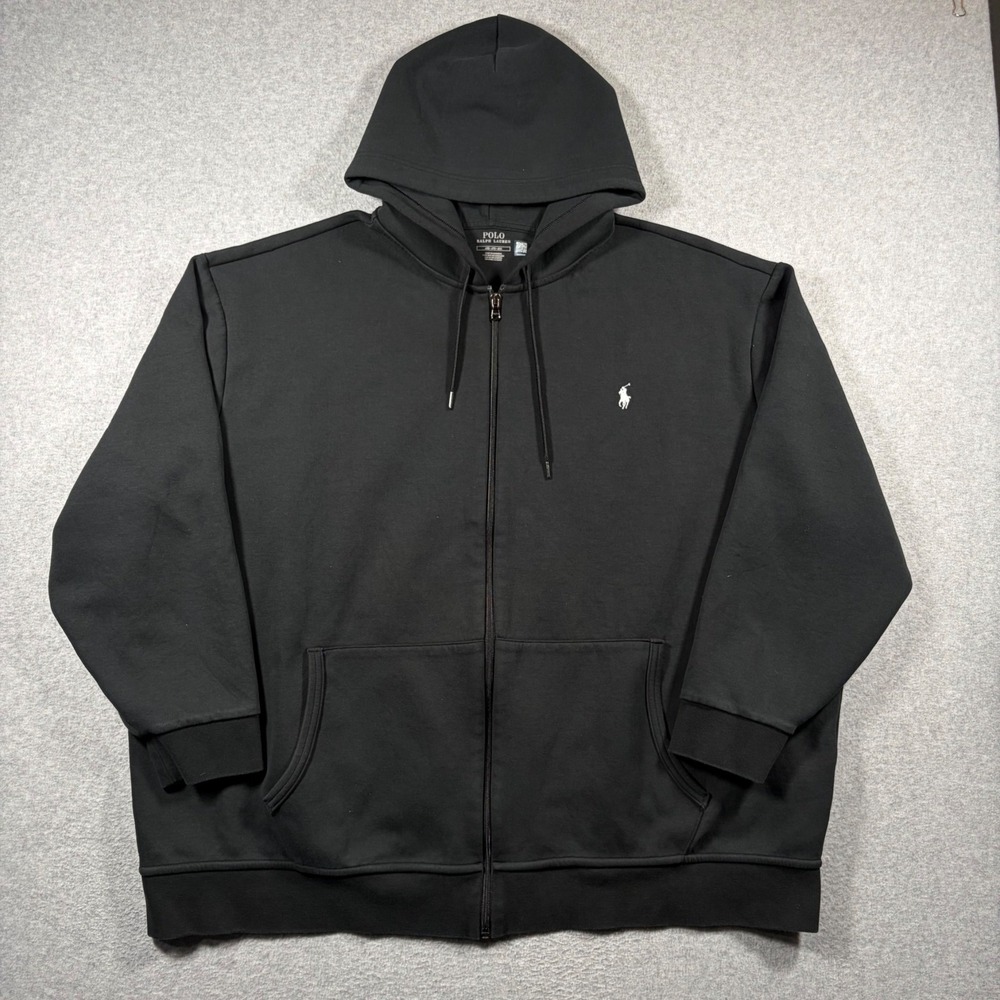 Polo Ralph Lauren Full Zip Hoodie Men 4XB Black Pony Logo Long Sleeve Sweatshirt